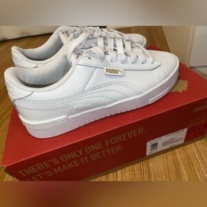Puma White and Gold Court Sneakers